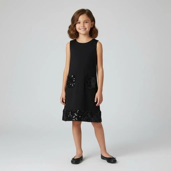 Land's End Other - Land's End Kids Girls Black Sleeveless Sequin T-Shirt Jumper Dress Size 6X-7‎
